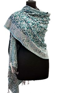 Oboustranná hřejivá "kašmírová" šála bílo-smaragdová sl3733