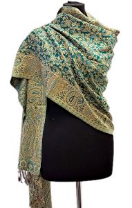 Oboustranná hřejivá "kašmírová" šála zlato-smaragodová sl3734