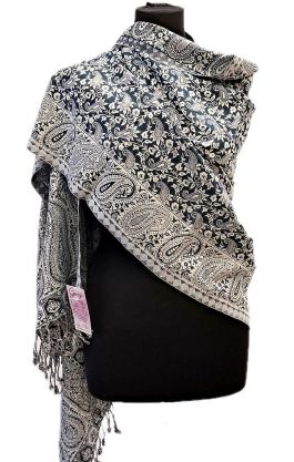 Oboustranná hřejivá "kašmírová" šála šedobílá sl3735