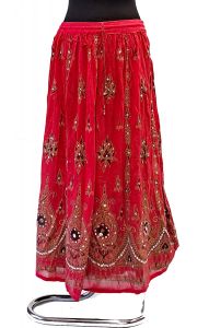 Indická bollywoodská sukně s flitry červená suk5892