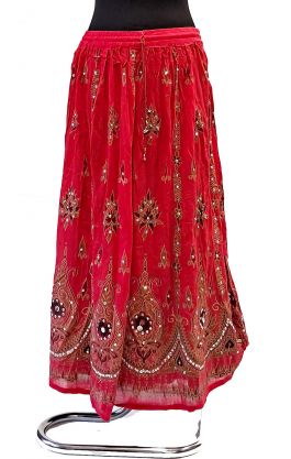 Indická bollywoodská sukně s flitry červená suk5892