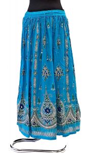 Indická bollywoodská sukně s flitry tyrkysová suk5897