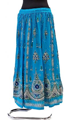 Indická bollywoodská sukně s flitry tyrkysová suk5897