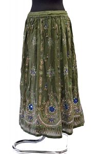 Indická bollywoodská sukně s flitry olivová suk5900