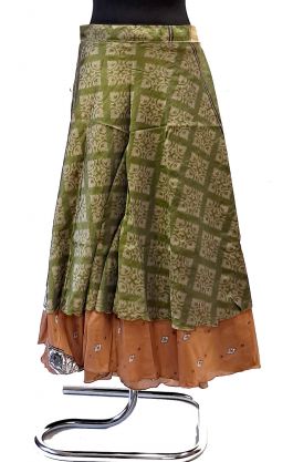 Zavinovací sukně na 100 způsobů z recyklovaných sárí khaki suk5906