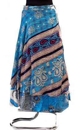 Zavinovací sukně na 100 způsobů z recyklovaných sárí tyrkysová suk5911