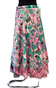 Zavinovací sukně na 100 způsobů z recyklovaných sárí růžovo-smaragdová suk5918