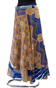 Zavinovací sukně na 100 způsobů z recyklovaných sárí hnědomodrá suk5921