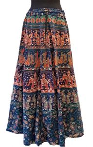 Bavlněná dlouhá indická sukně s razítky modrá suk5937
