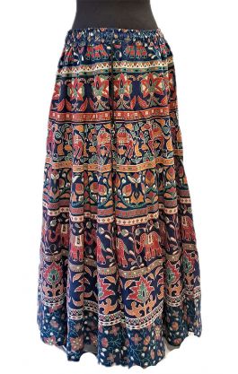 Bavlněná dlouhá indická sukně s razítky modrá suk5938