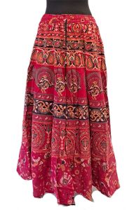 Bavlněná dlouhá indická sukně s razítky červená suk5939