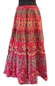 Bavlněná dlouhá indická sukně s razítky červená suk59340