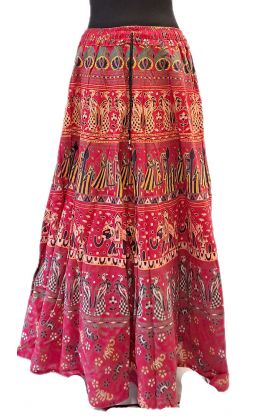 Bavlněná dlouhá indická sukně s razítky červená suk59340
