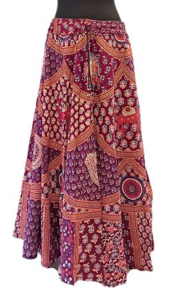 Bavlněná dlouhá indická sukně s razítky vínová suk5941