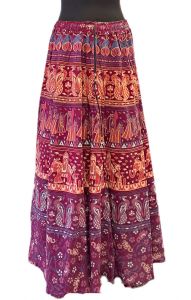 Bavlněná dlouhá indická sukně s razítky vínová suk5942