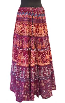 Bavlněná dlouhá indická sukně s razítky vínová suk5942