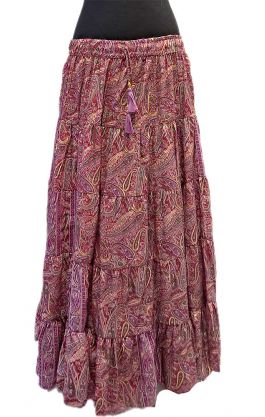 Hedvábně jemná dlouhá letní sukně z Indie fuchsiová se zlatem suk5949
