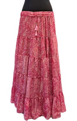 Hedvábně jemná dlouhá letní sukně z Indie růžová se zlatem suk5950