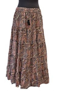 Hedvábně jemná dlouhá letní sukně z Indie černá se zlatem suk5951