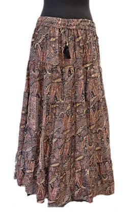 Hedvábně jemná dlouhá letní sukně z Indie černá se zlatem suk5951