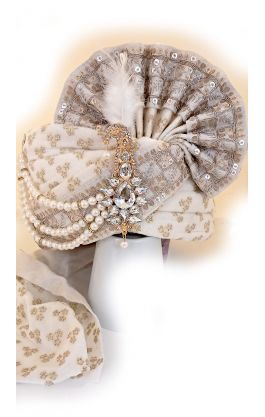 Luxusní indický turban Maharádža bílo-zlatý tu120