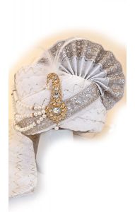 Luxusní indický turban Maharádža bílo-zlatý tu121