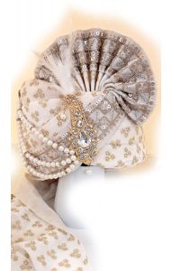 Luxusní indický turban Maharádža bílo-zlatý tu122