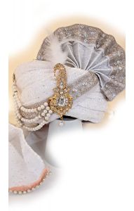 Luxusní indický turban Maharádža bílo-zlatý tu123