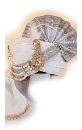 Luxusní indický turban Maharádža bílo-zlatý tu123