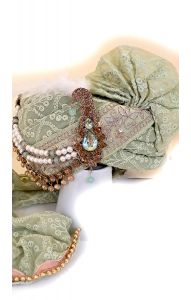 Luxusní indický turban Maharádža pistáciový tu125