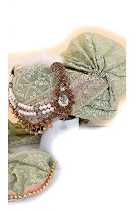 Luxusní indický turban Maharádža pistáciový tu125