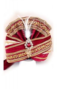 Luxusní indický turban Maharádža vínovo-zlatý tu130