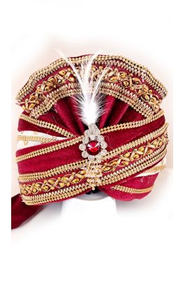 Luxusní indický turban Maharádža vínovo-zlatý tu130