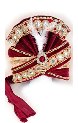 Luxusní indický turban Maharádža vínovo-zlatý tu132