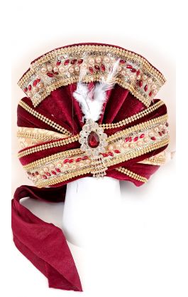 Luxusní indický turban Maharádža vínovo-zlatý tu133