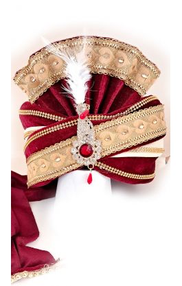 Luxusní indický turban Maharádža vínovo-zlatý tu134