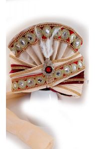 Luxusní indický turban Maharádža vínovo-zlatý tu135