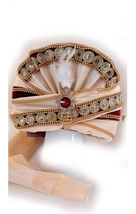 Luxusní indický turban Maharádža vínovo-zlatý tu136