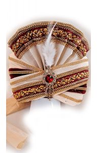 Luxusní indický turban Maharádža vínovo-zlatý tu137