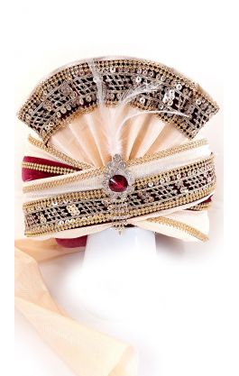 Luxusní indický turban Maharádža vínovo-zlatý tu138