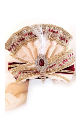 Luxusní indický turban Maharádža vínovo-zlatý tu139