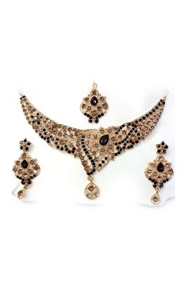 Souprava šperků bollywood za super cenu zlatá barva s fialovou ks1887