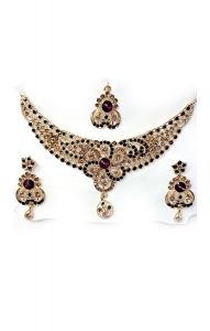 Souprava šperků bollywood za super cenu zlatá barva s fialovou ks1888