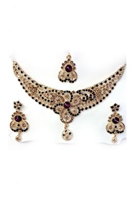 Souprava šperků bollywood za super cenu zlatá barva s fialovou ks1888