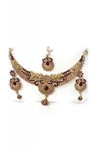 Souprava šperků bollywood za super cenu zlatá barva s vínovou ks1891