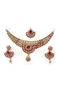 Souprava šperků bollywood za super cenu zlatá barva s červenou ks1892