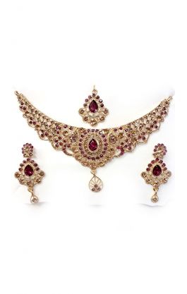 Souprava šperků bollywood za super cenu zlatá barva s fuchsiovou ks1894
