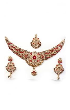 Souprava šperků bollywood za super cenu zlatá barva s červenou ks1895