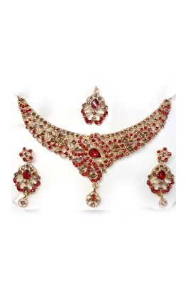 Souprava šperků bollywood za super cenu zlatá barva s červenou ks1896