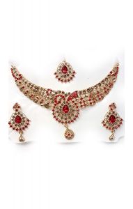 Souprava šperků bollywood za super cenu zlatá barva s červenou ks1897